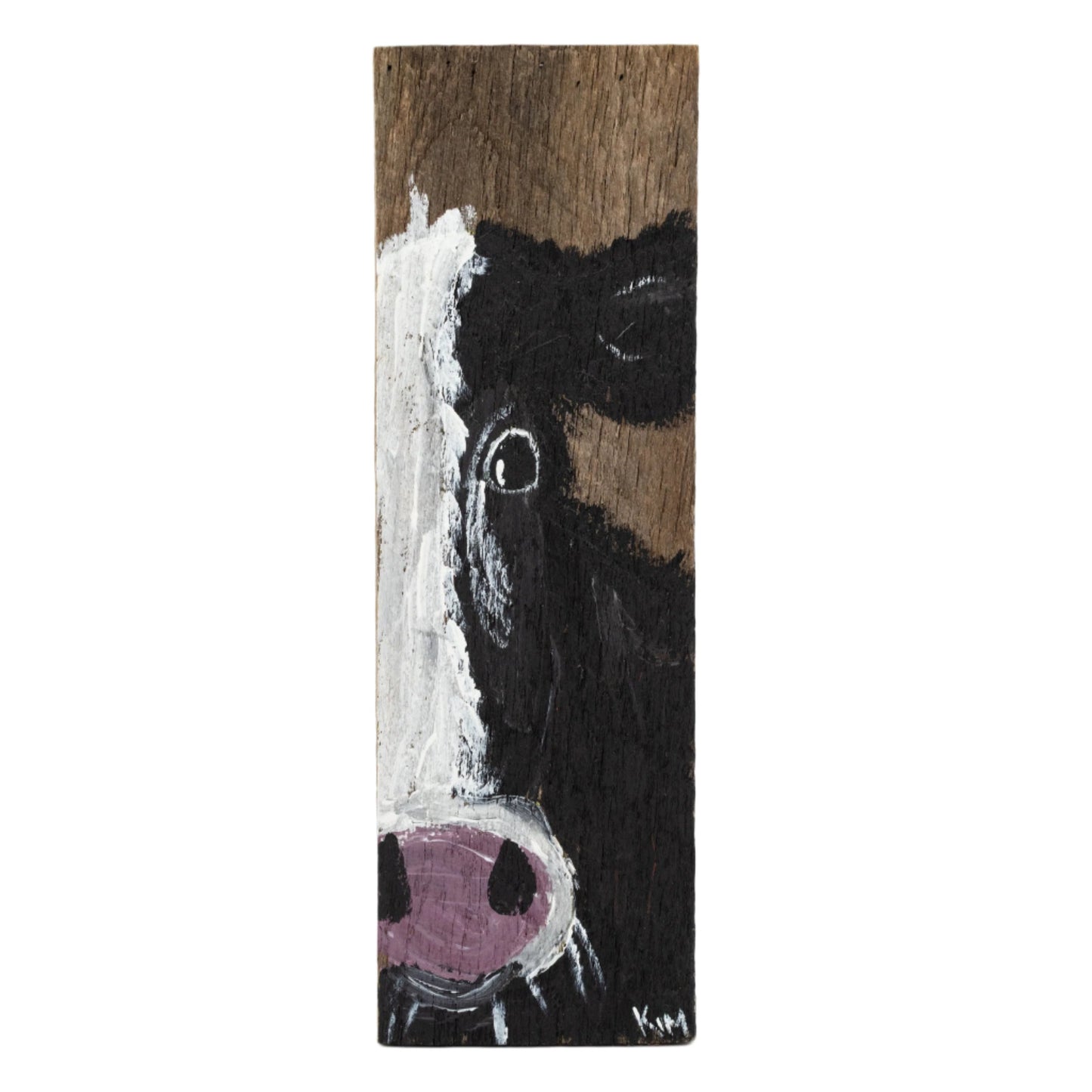Jewel The Black And White Cow Wooden Canvas Painting | 22" x 5.5" | The Painted Attic