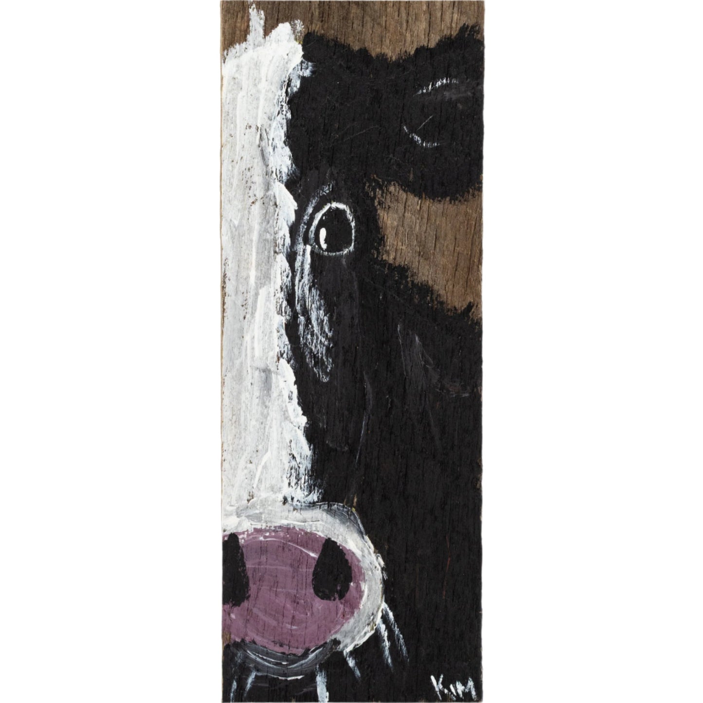 Jewel The Black And White Cow Wooden Canvas Painting | 22" x 5.5" | The Painted Attic