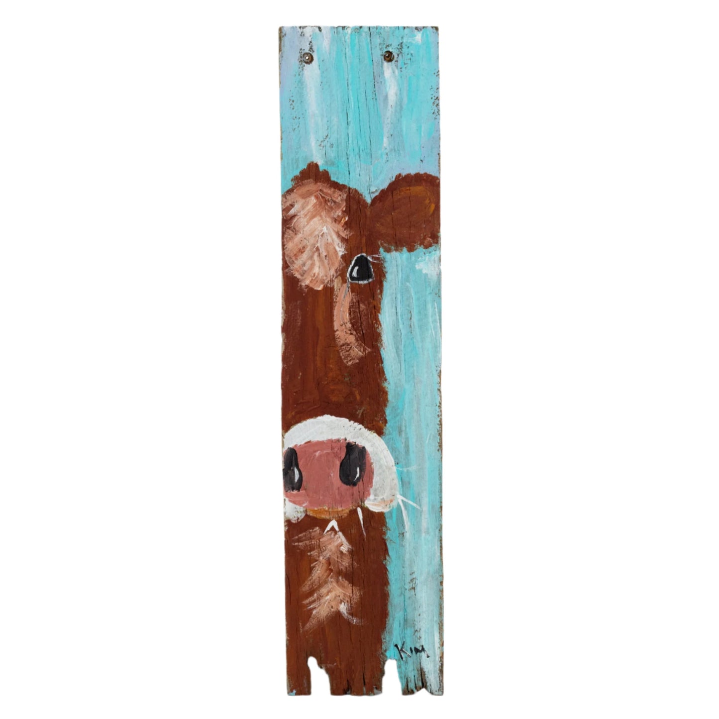 Bonnie The Brown Cow Wooden Canvas Painting | 22" x 5.5" | The Painted Attic