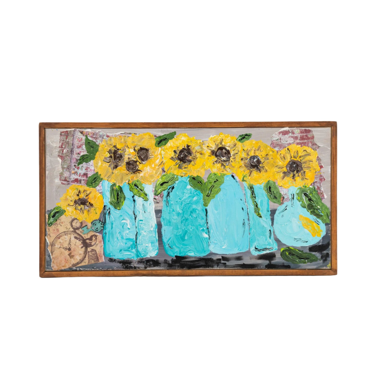 Sunflower Time Framed Canvas Painting | 25" x 13" | The Painted Attic