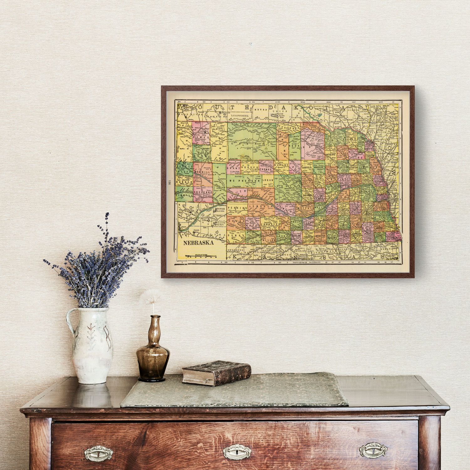Vintage Map of Nebraska 1909 -Not available at Minden location-