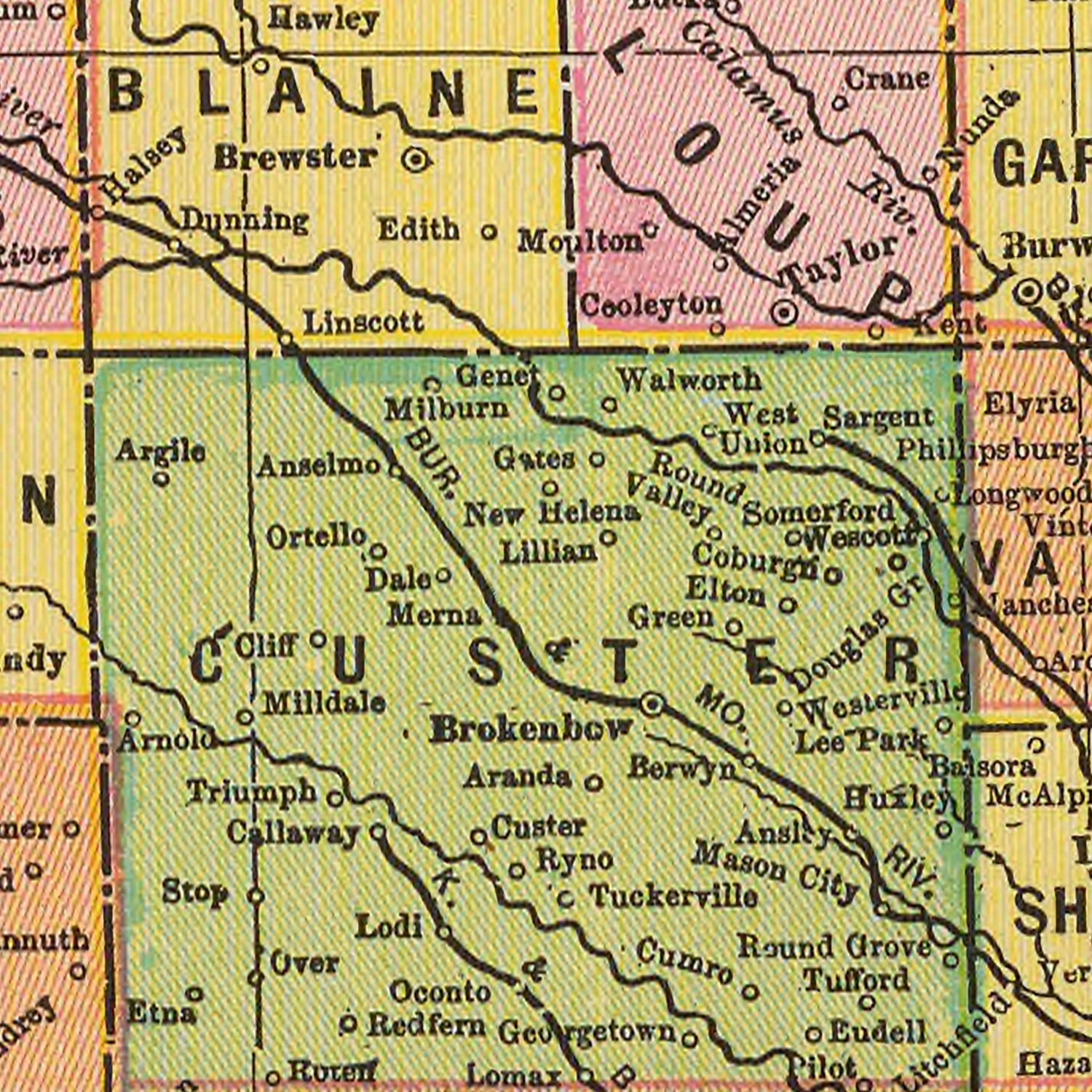 Vintage Map of Nebraska 1909 -Not available at Minden location-