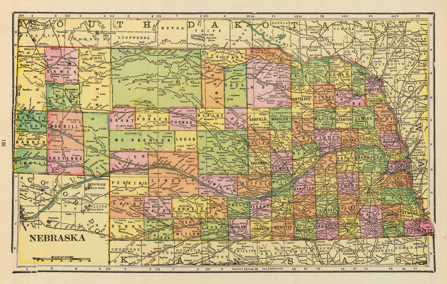 Vintage Map of Nebraska 1909 -Not available at Minden location-