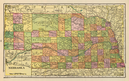 Vintage Map of Nebraska 1909 -Not available at Minden location-