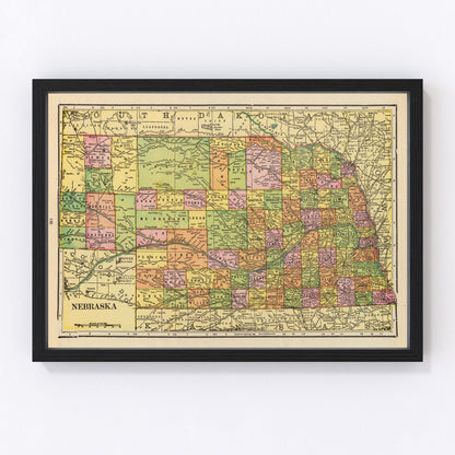 Vintage Map of Nebraska 1909 -Not available at Minden location-