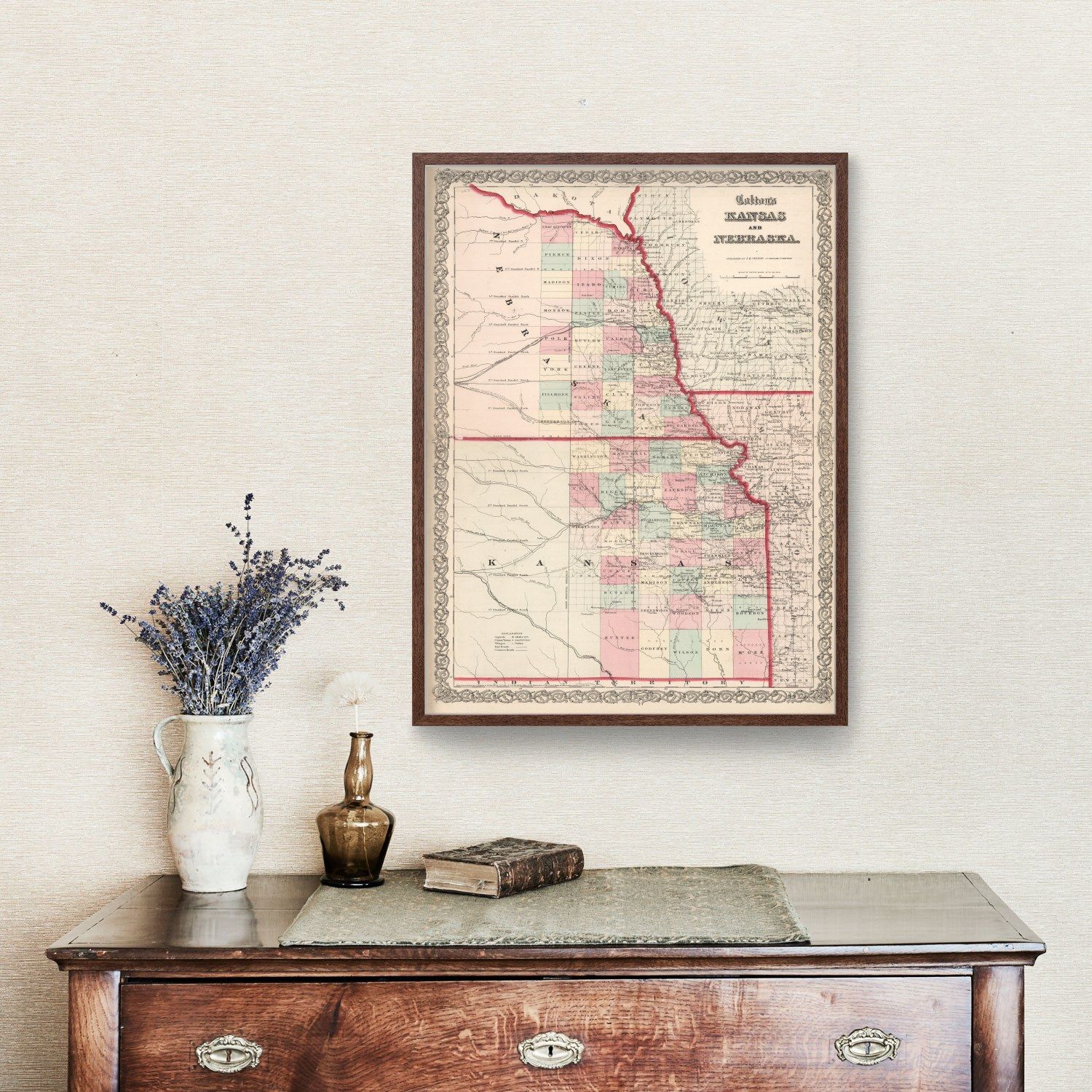Vintage Map of Kansas & Nebraska 1861 -Not available at Minden location-
