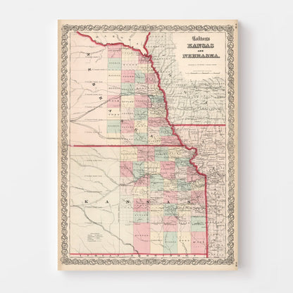 Vintage Map of Kansas & Nebraska 1861 -Not available at Minden location-