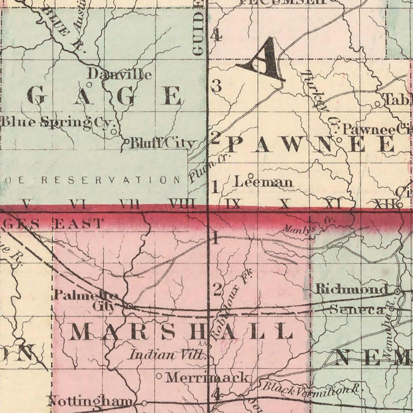 Vintage Map of Kansas & Nebraska 1861 -Not available at Minden location-