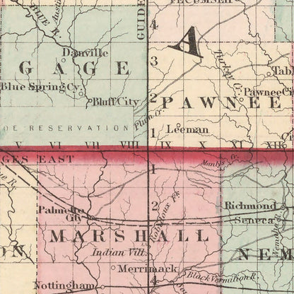 Vintage Map of Kansas & Nebraska 1861 -Not available at Minden location-