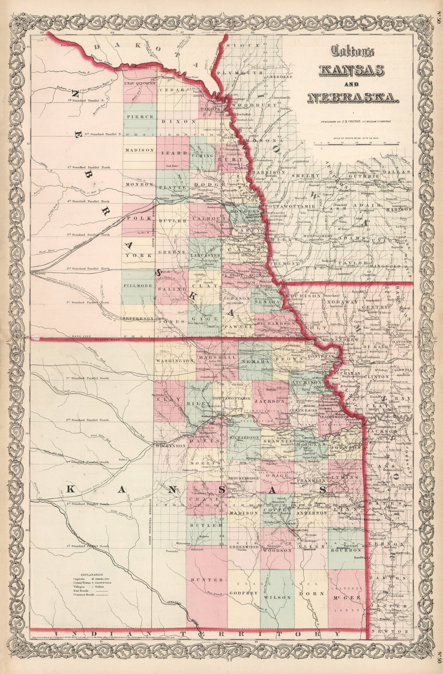 Vintage Map of Kansas & Nebraska 1861 -Not available at Minden location-