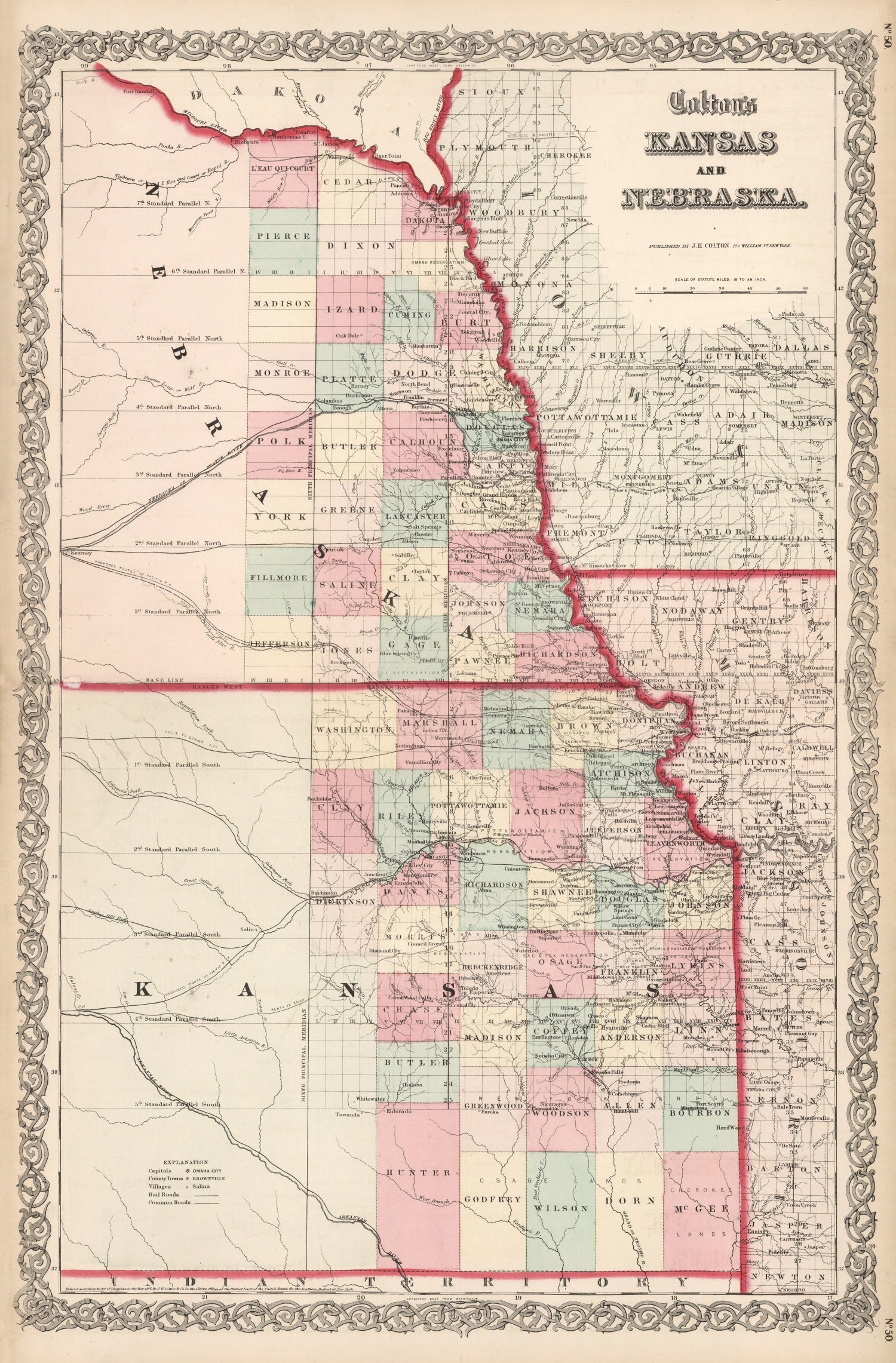 Vintage Map of Kansas & Nebraska 1861 -Not available at Minden location-
