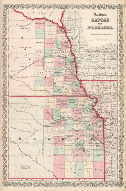 Vintage Map of Kansas & Nebraska 1861 -Not available at Minden location-