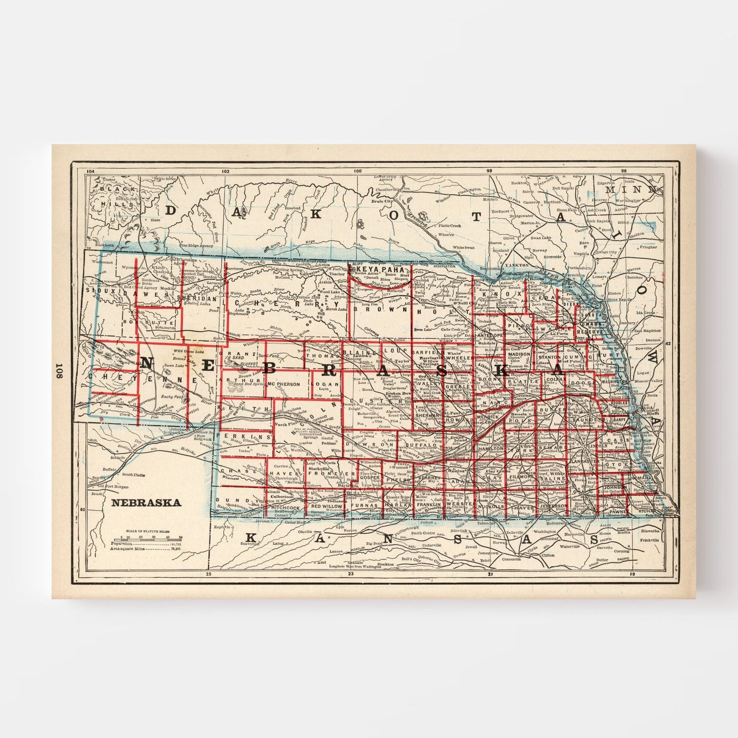 Vintage Map of Nebraska 1893