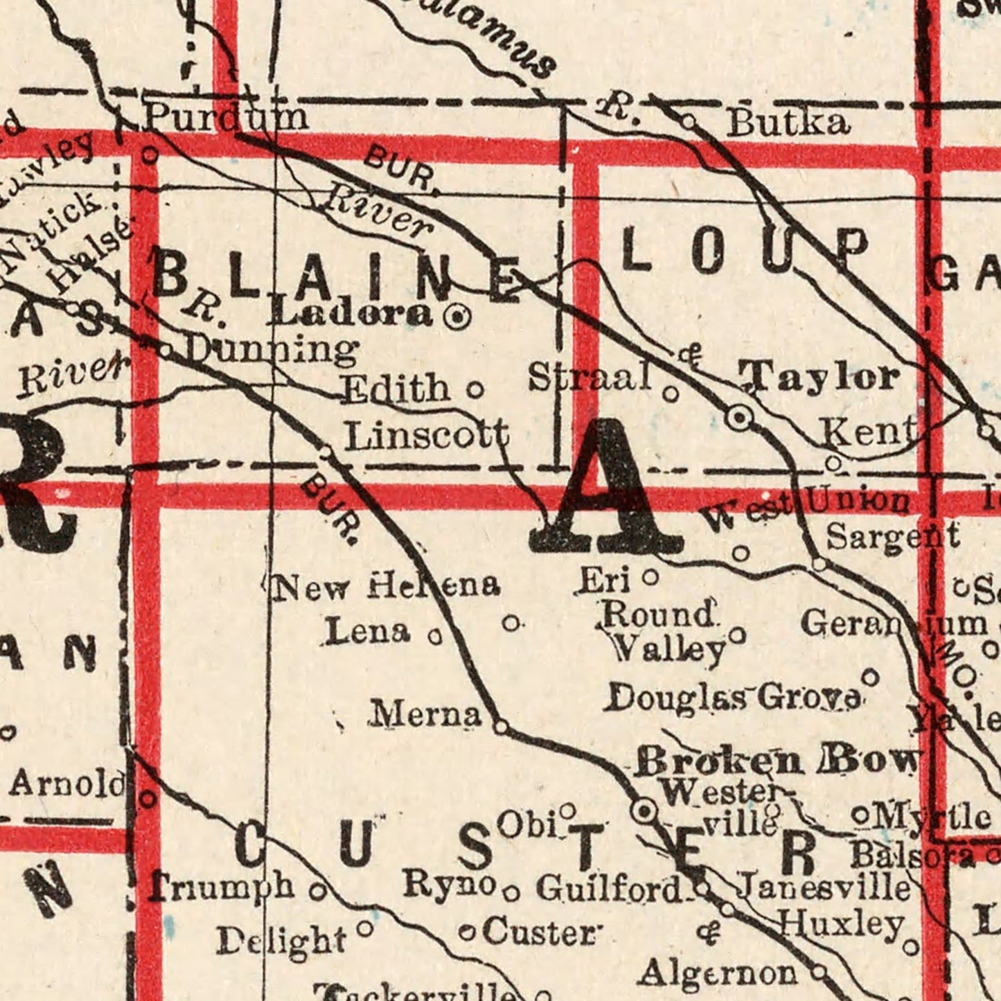 Vintage Map of Nebraska 1893