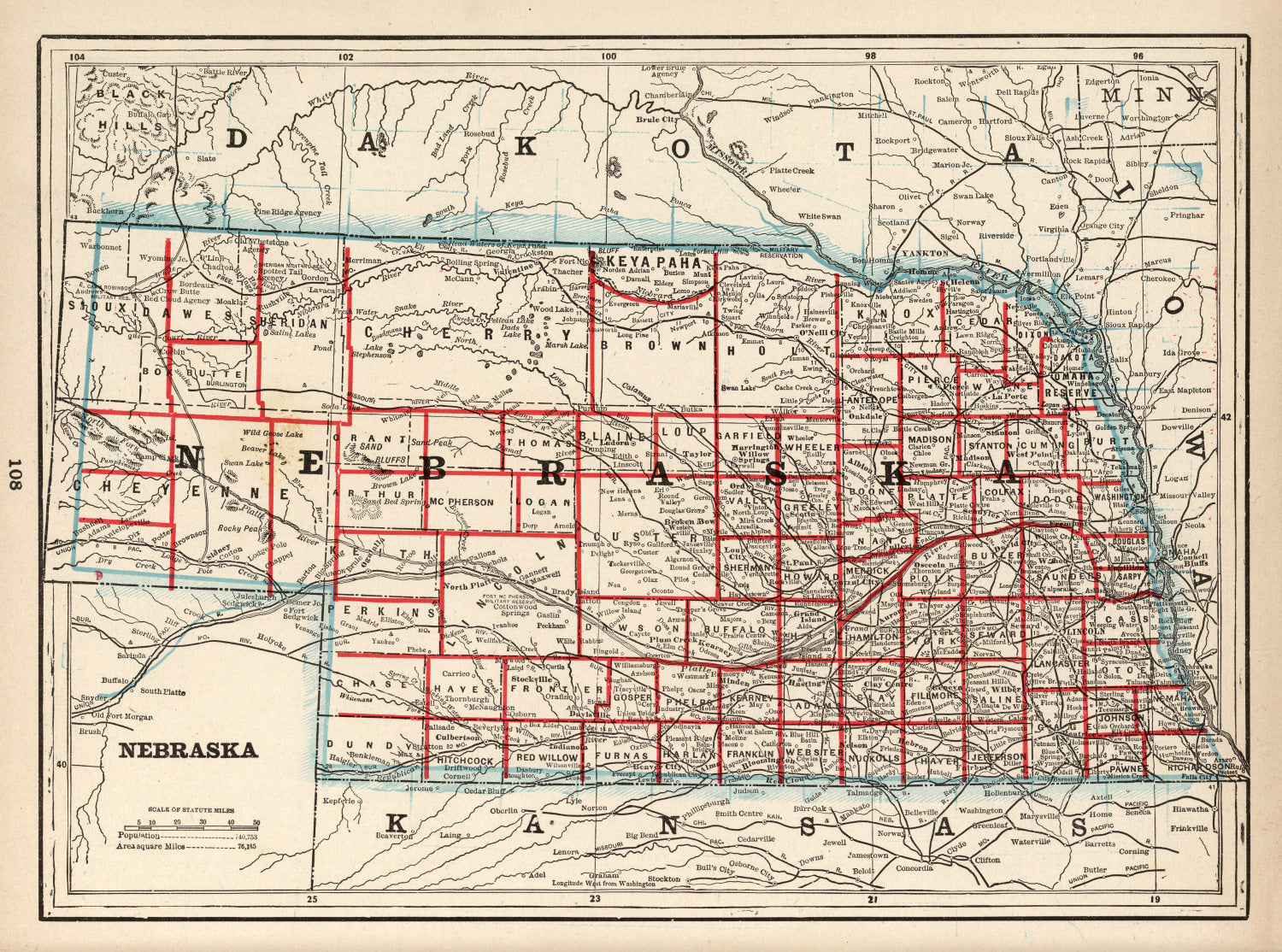 Vintage Map of Nebraska 1893