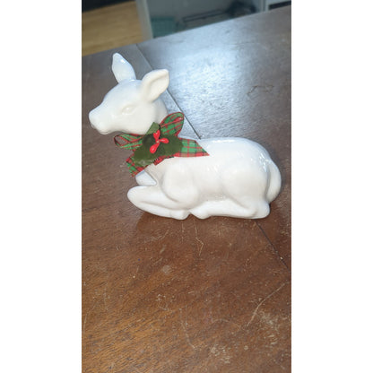 white porcelain reindeer with plaid bow
