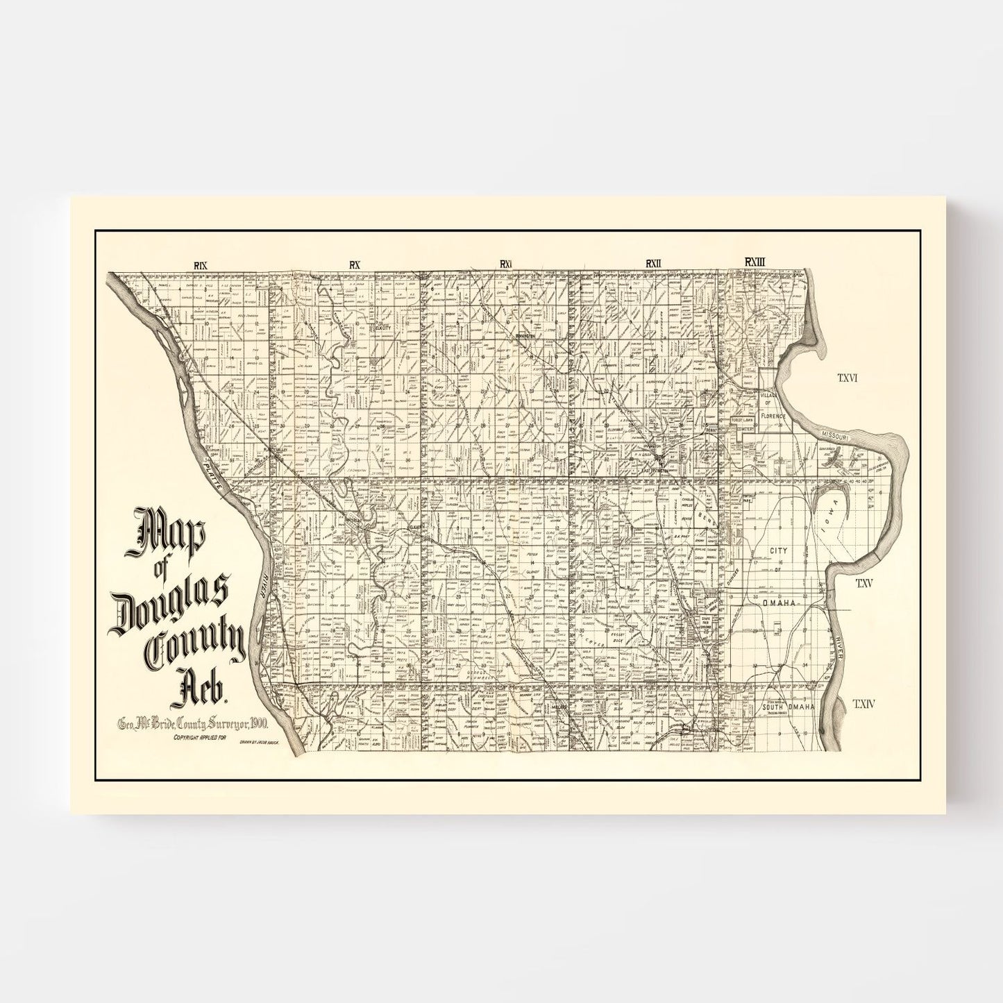 Vintage Map of Douglas County, Nebraska 1900 -Not available at Minden location-