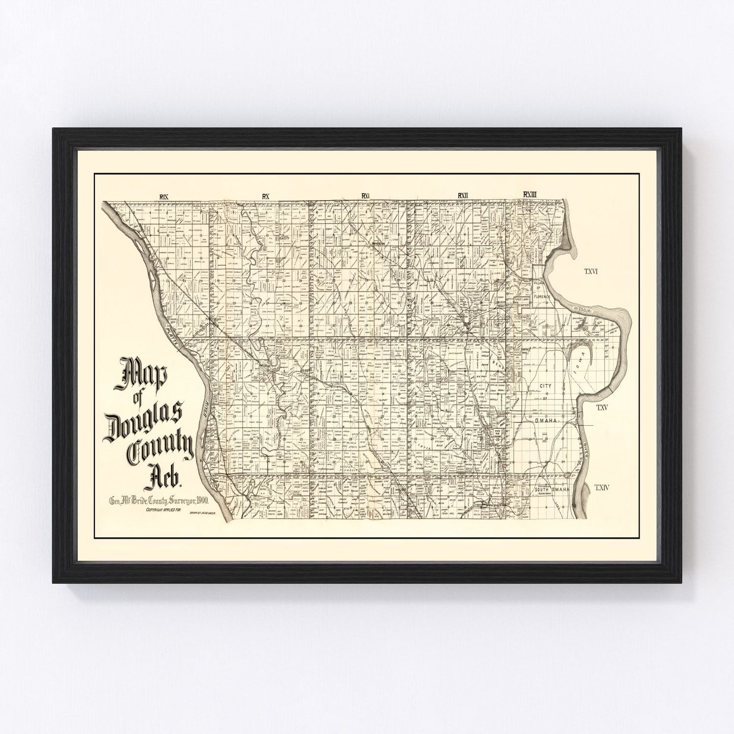 Vintage Map of Douglas County, Nebraska 1900 -Not available at Minden location-
