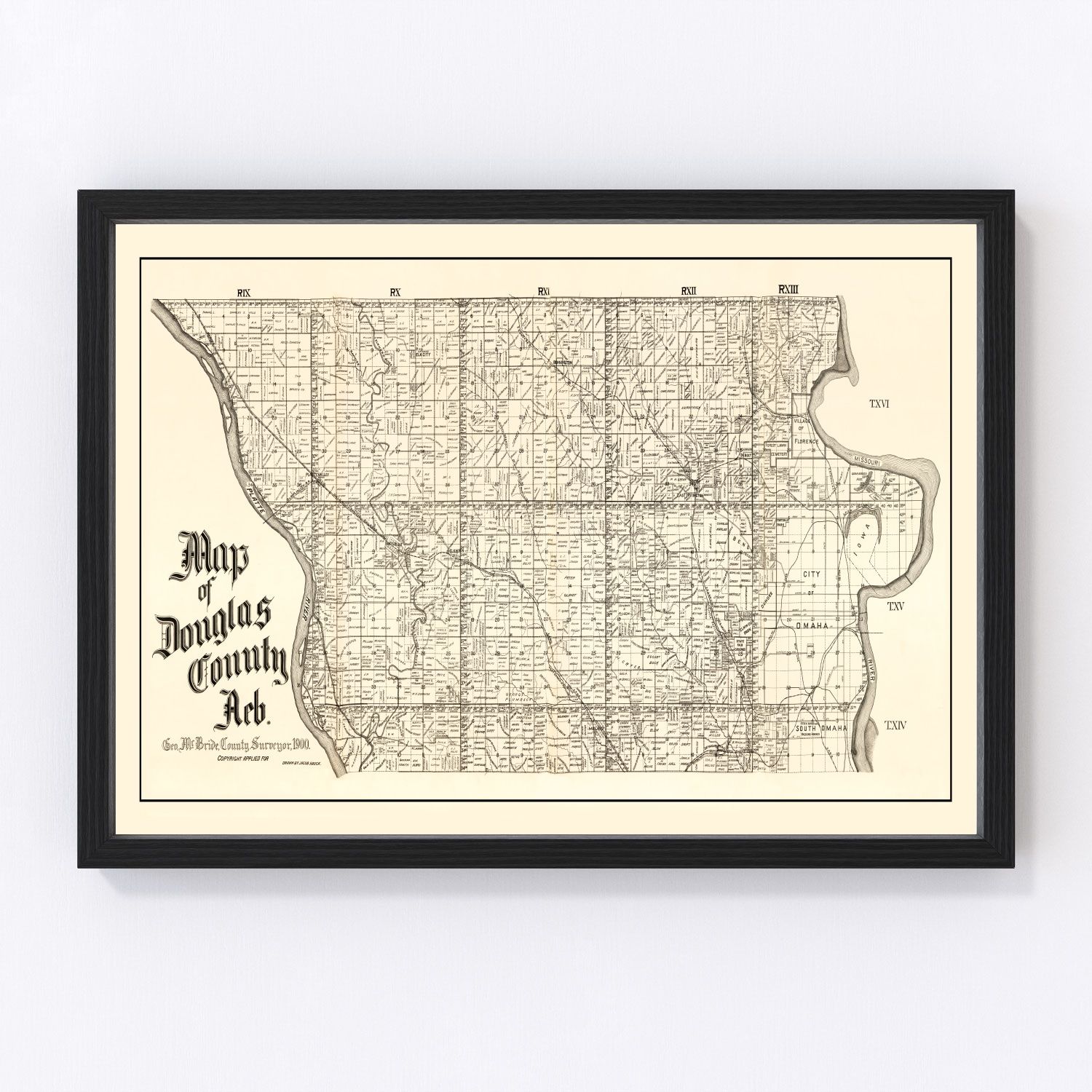 Vintage Map of Douglas County, Nebraska 1900 -Not available at Minden location-