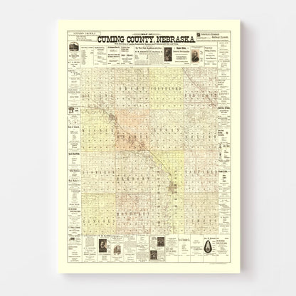 Vintage Map of Cuming County, Nebraska 1900 -Not available at Minden location-