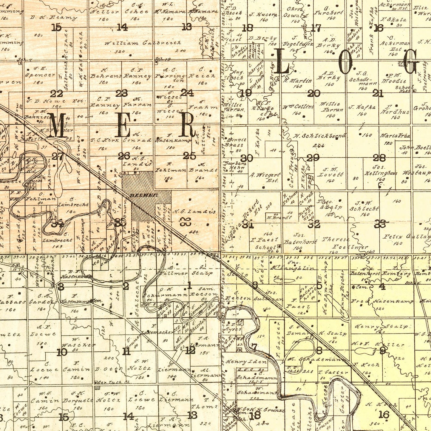 Vintage Map of Cuming County, Nebraska 1900 -Not available at Minden location-