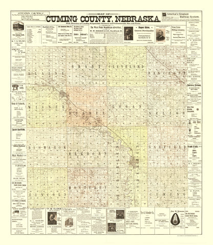Vintage Map of Cuming County, Nebraska 1900 -Not available at Minden location-