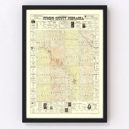 Vintage Map of Cuming County, Nebraska 1900 -Not available at Minden location-