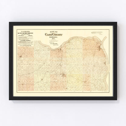 Vintage Map of Cass County, Nebraska 1894 -Not available at Minden location-