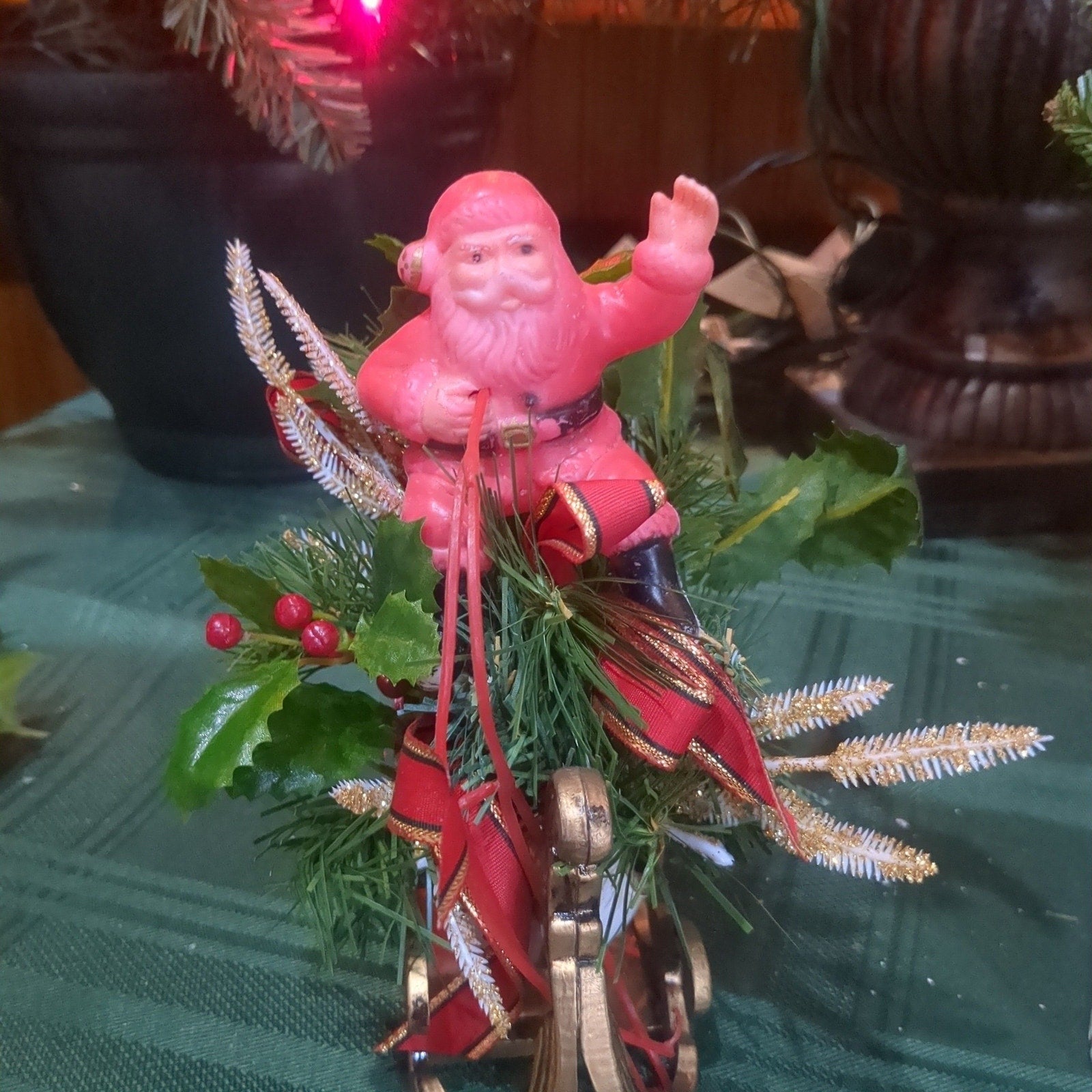 Vintage Plastic Santa and Sleigh Blow Mold vs9