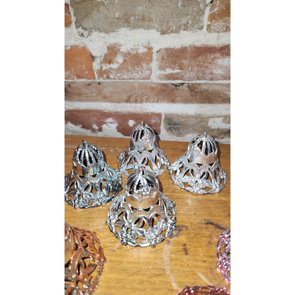 Vintage Bradford Plastic Filigree Bell Christmas Ornaments -Lot of 8 1950s MCM