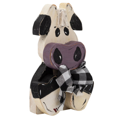 Bradley the Black & White Cow Rustic Wooden Decoration | 4" x 7.75" | The Painted Attic