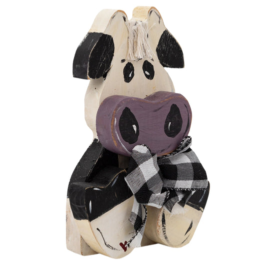 Bradley the Black & White Cow Rustic Wooden Decoration | 4" x 7.75" | The Painted Attic