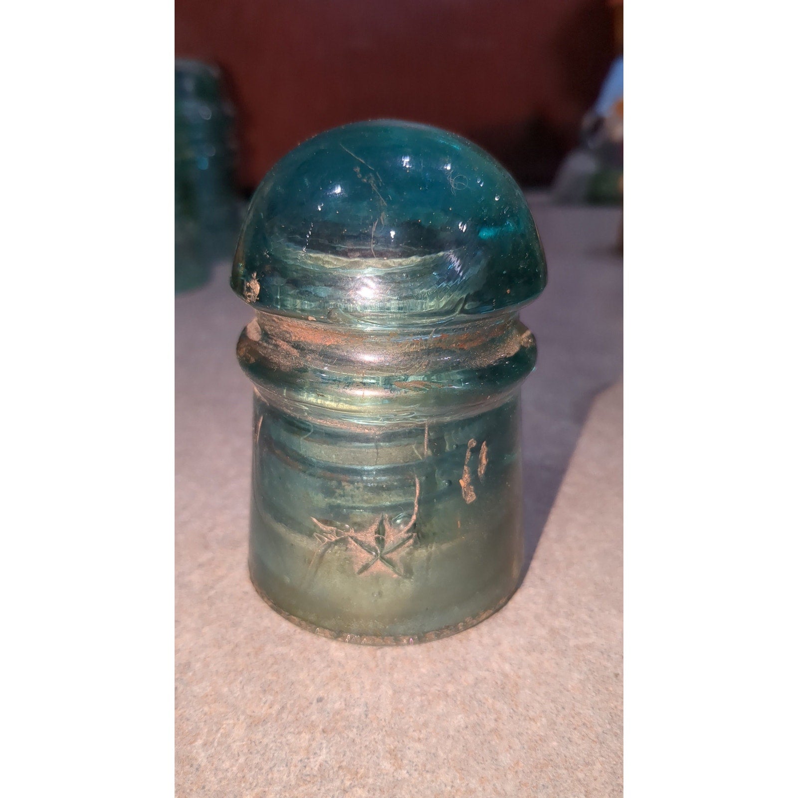 Vintage Insulator Aqua Blue Green Glass Double Star Embossed Pony Telephone si8