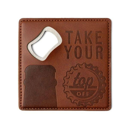 Leather and Metal Bottle Opener Coaster "take your top off" lc4 ONE COASTER