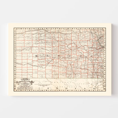 Vintage Railroad Map of Nebraska 1882 -Not available at Minden location-