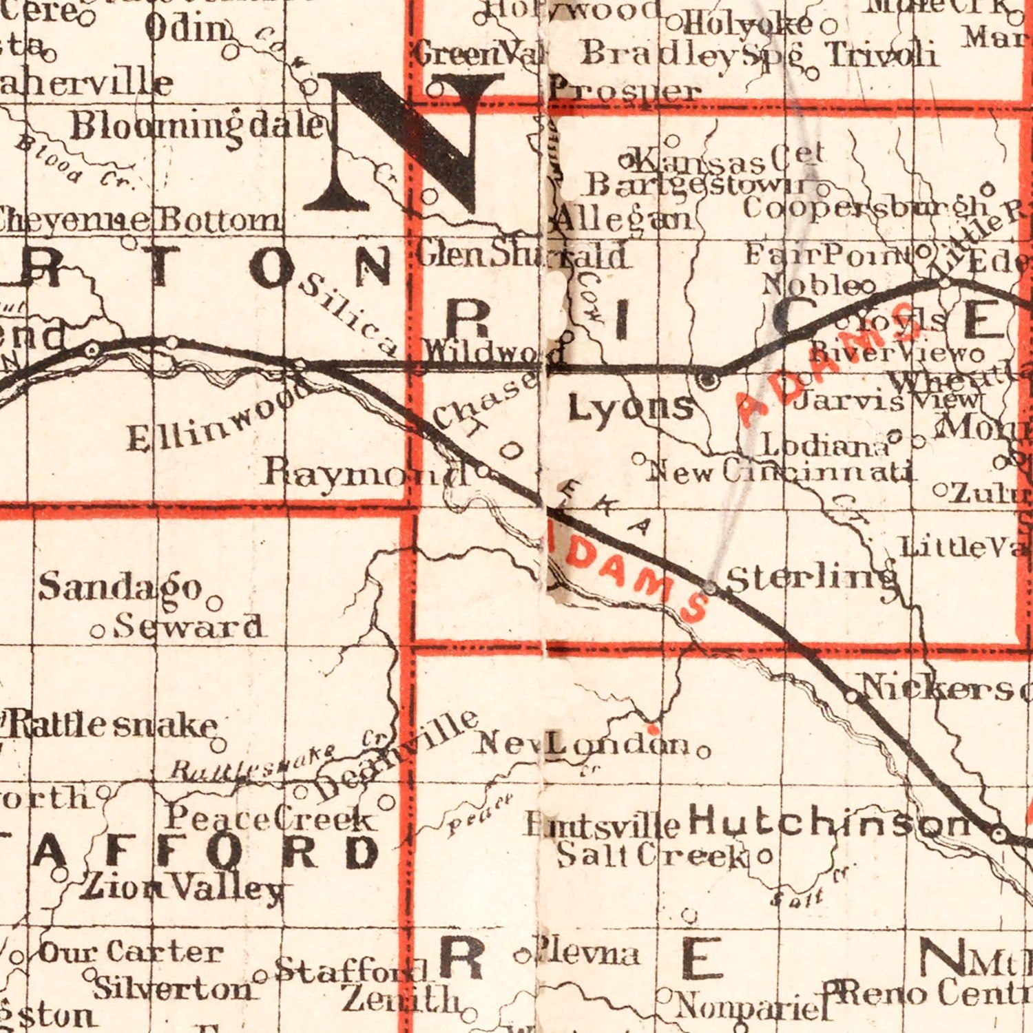 Vintage Railroad Map of Nebraska 1882 -Not available at Minden location-