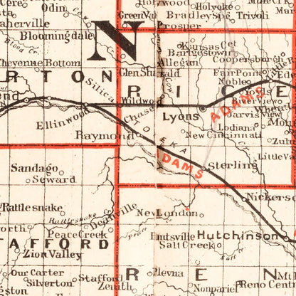 Vintage Railroad Map of Nebraska 1882 -Not available at Minden location-