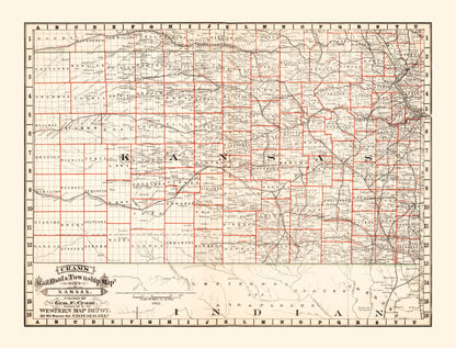 Vintage Railroad Map of Nebraska 1882 -Not available at Minden location-