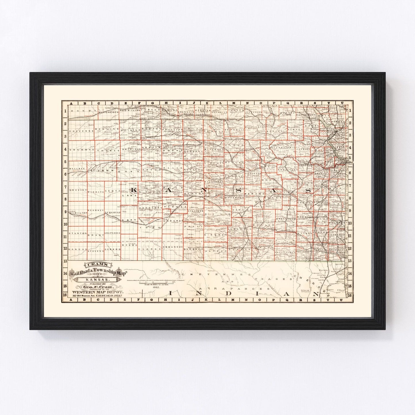 Vintage Railroad Map of Nebraska 1882 -Not available at Minden location-