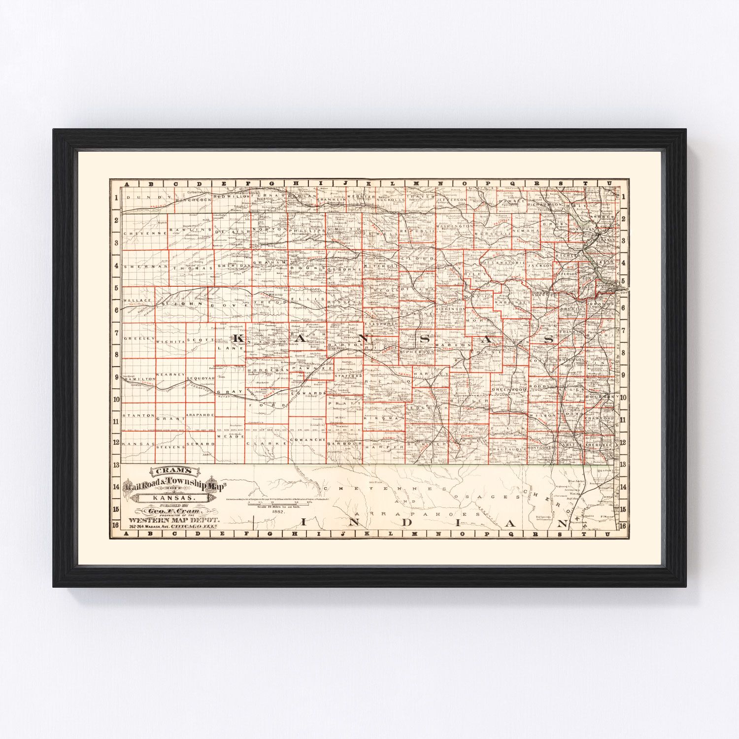 Vintage Railroad Map of Nebraska 1882 -Not available at Minden location-