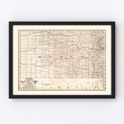 Vintage Railroad Map of Nebraska 1882 -Not available at Minden location-
