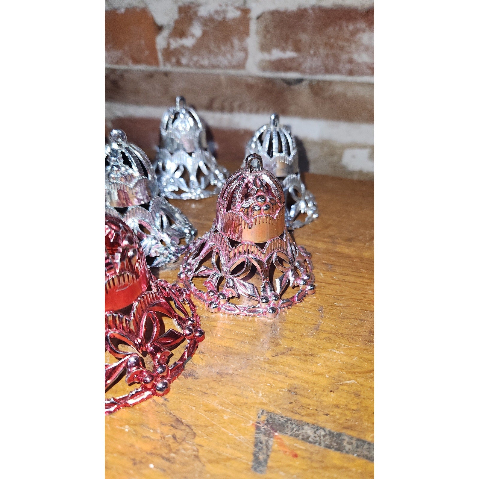 Vintage Bradford Plastic Filigree Bell Christmas Ornaments -Lot of 8 1950s MCM
