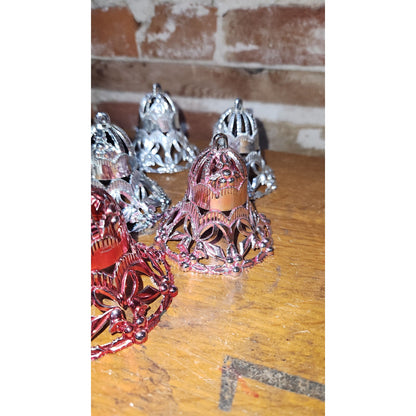 Vintage Bradford Plastic Filigree Bell Christmas Ornaments -Lot of 8 1950s MCM
