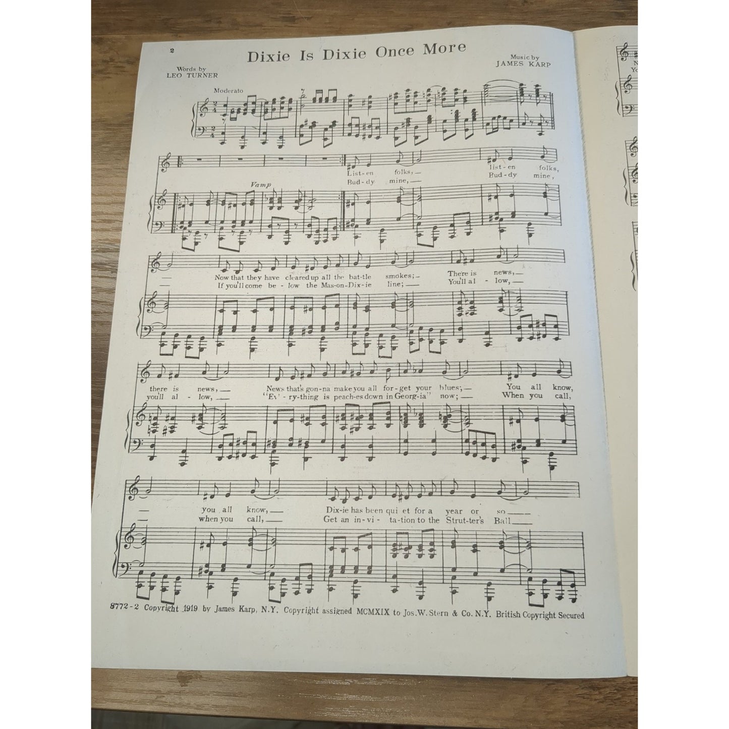 Antique Sheet Music Dixie is Dixie Once More 1919 Leo Turner & James Karp