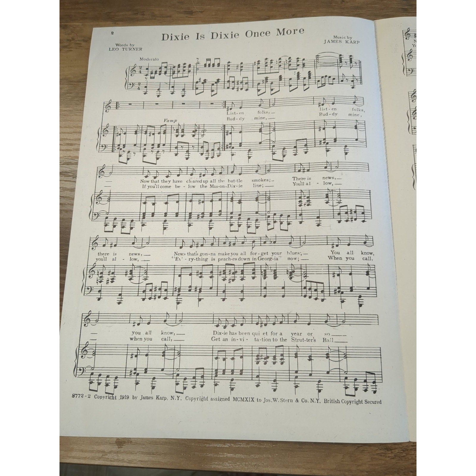 Antique Sheet Music Dixie is Dixie Once More 1919 Leo Turner & James Karp