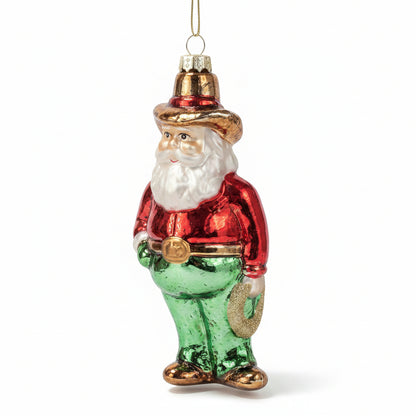 Glass Cowboy Santa Ornament go8