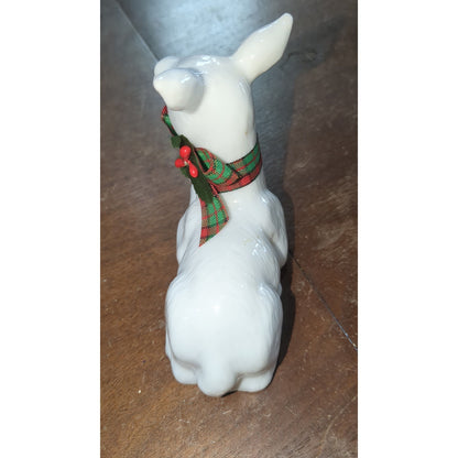 white porcelain reindeer with plaid bow