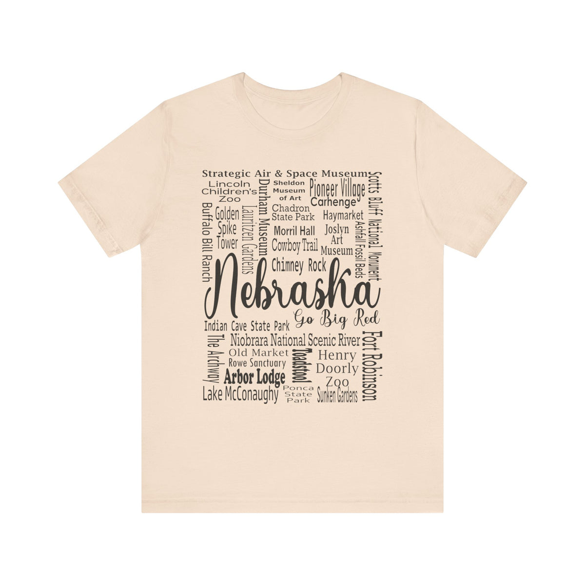 Nebraska Shirt – Landmarks Word Art Unisex Jersey Tee Soft Cream