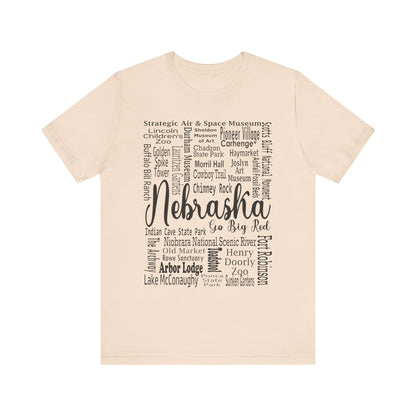 Nebraska Shirt – Landmarks Word Art Unisex Jersey Tee Soft Cream