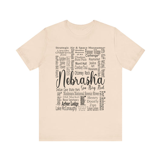 Nebraska Shirt – Landmarks Word Art Unisex Jersey Tee Soft Cream